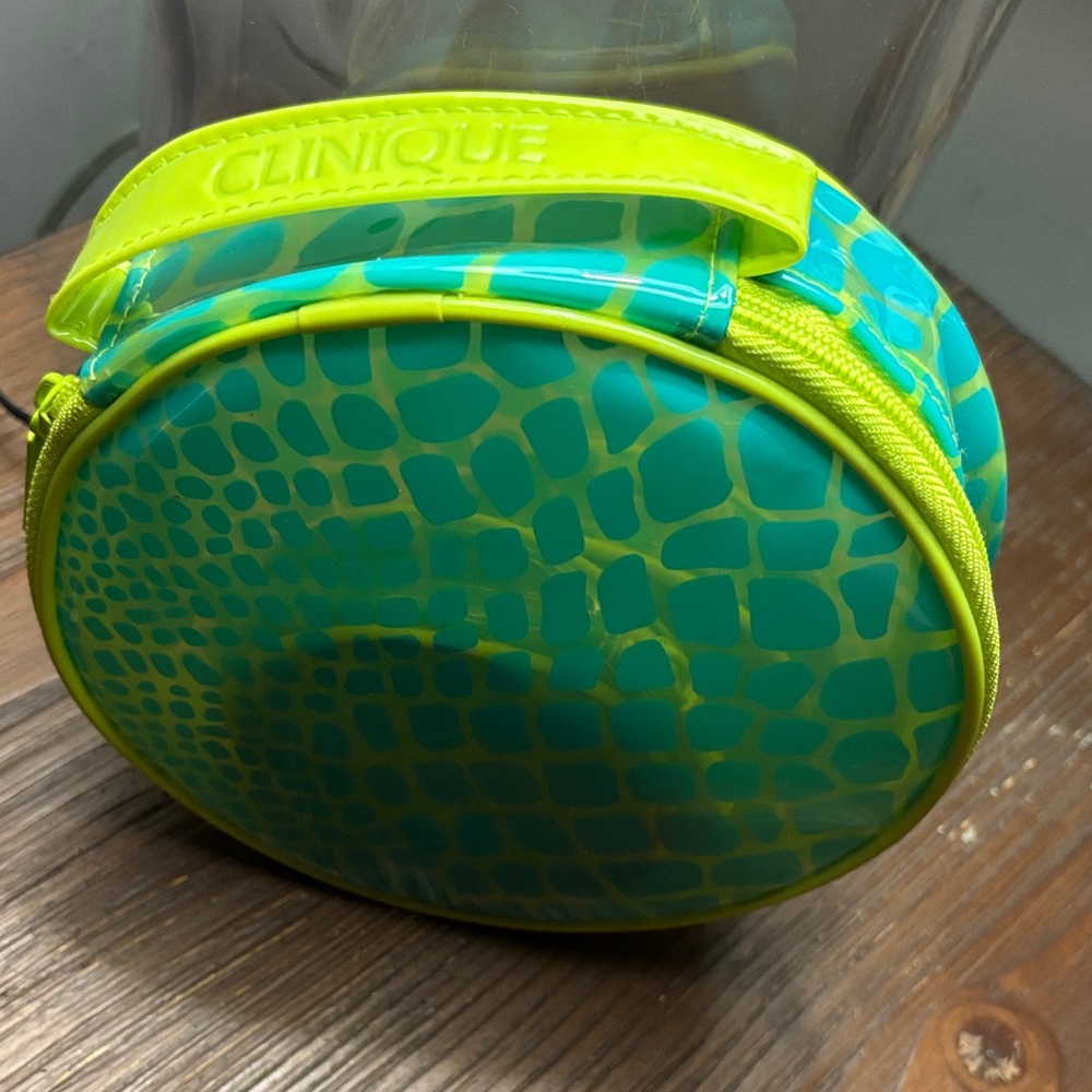 Clinique Teal and Lime Patterned Cosmetic Bag